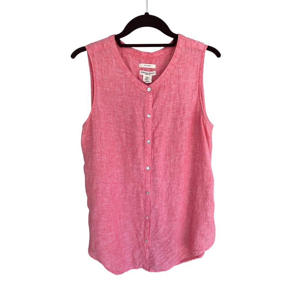 Christian Siriano Top Blouse Size M 100% Linen Pink Sleeveless Button Front